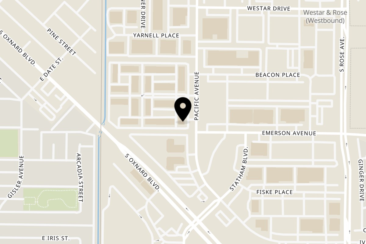 Map showing the location of Pacific Cafe on 1661 Pacific Avenue in Oxnard
